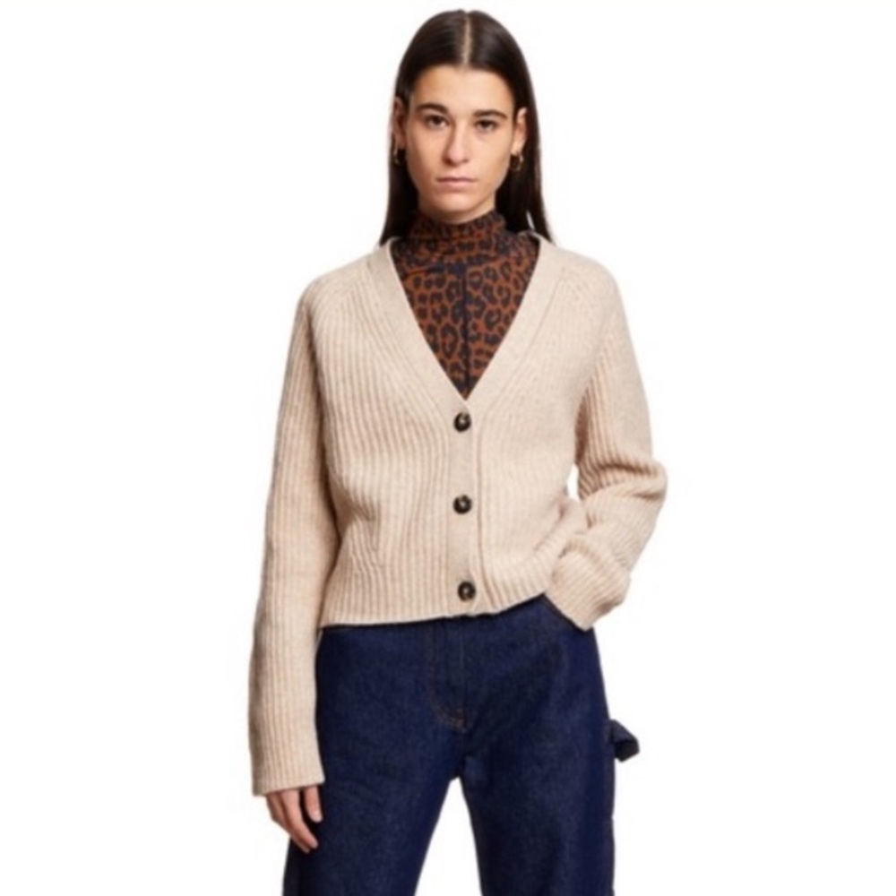 Ganni Wool-Blend Ribbed Cardigan